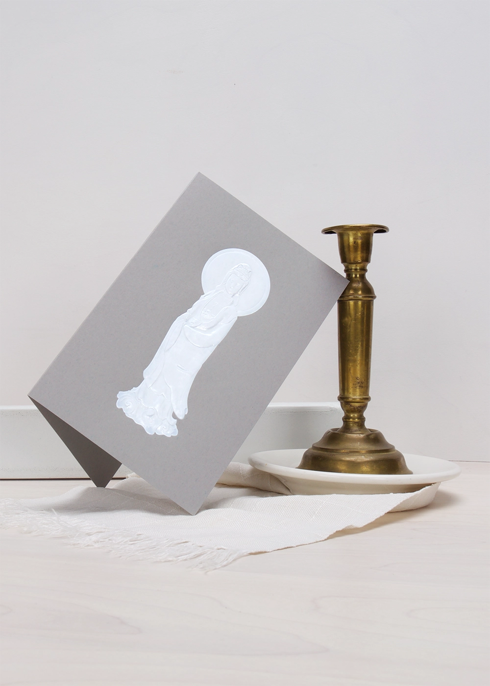 Guanyin greeting card in grey and embossed white foil by noat